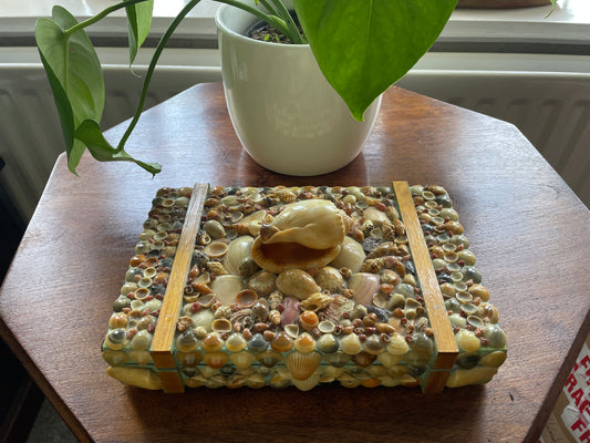 Folk Art Sea Shell Decorated Jewellery Or Trinket Box Hand crafted