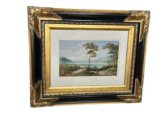 19th Century Irish Gouache Landscape Circle of James Arthur O Connor (1792–1847) View on Lough Ree, Co. Roscommon