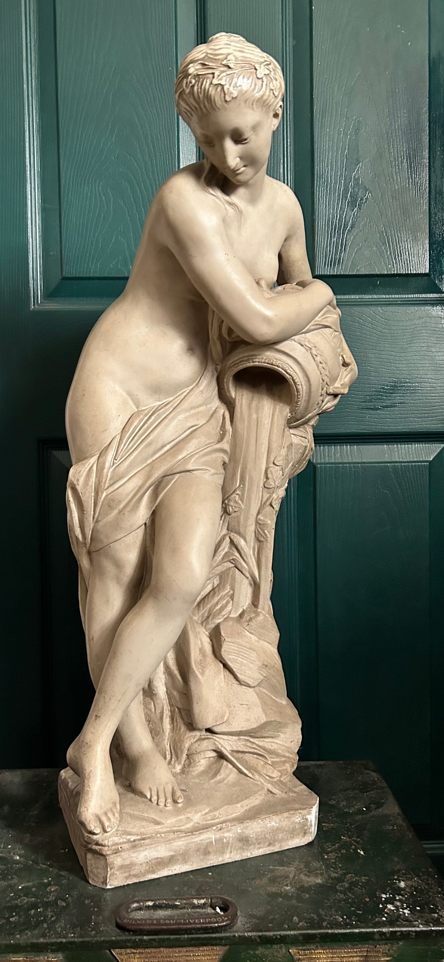 Art Nouveau Soapstone Carved Statue Of A Bathing Woman